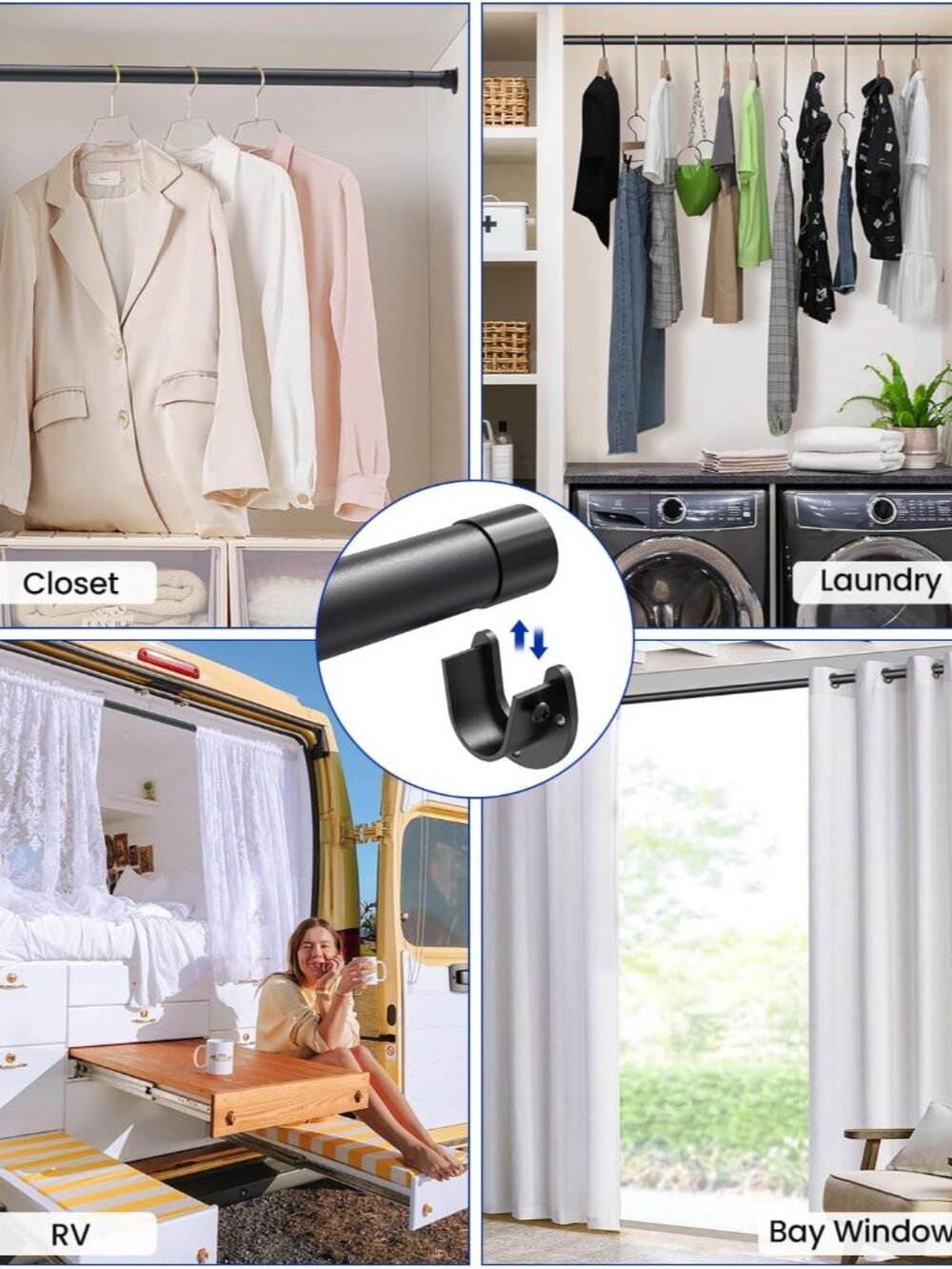 Closet Rods for Hanging Clothes, 17 to 84 Inches Stepless Adjustable Metal Close - Picture 6 of 9